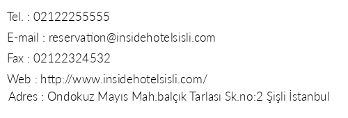 nside Hotel ili telefon numaralar, faks, e-mail, posta adresi ve iletiim bilgileri
